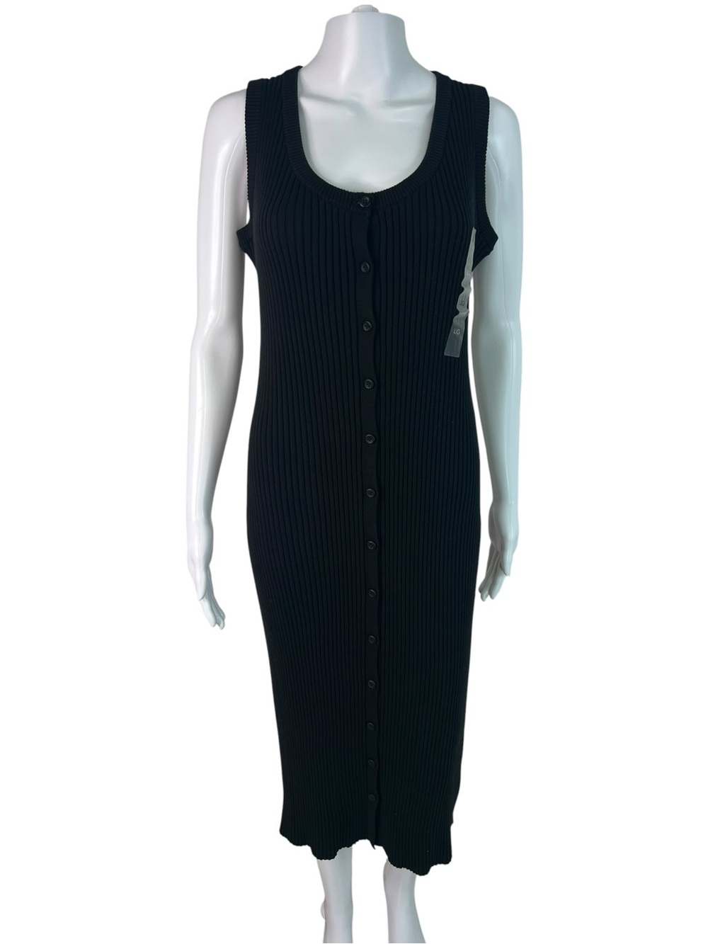 Calvin Klein Jeans Black Ribbed‎ Button-Front Midi Dress NEW